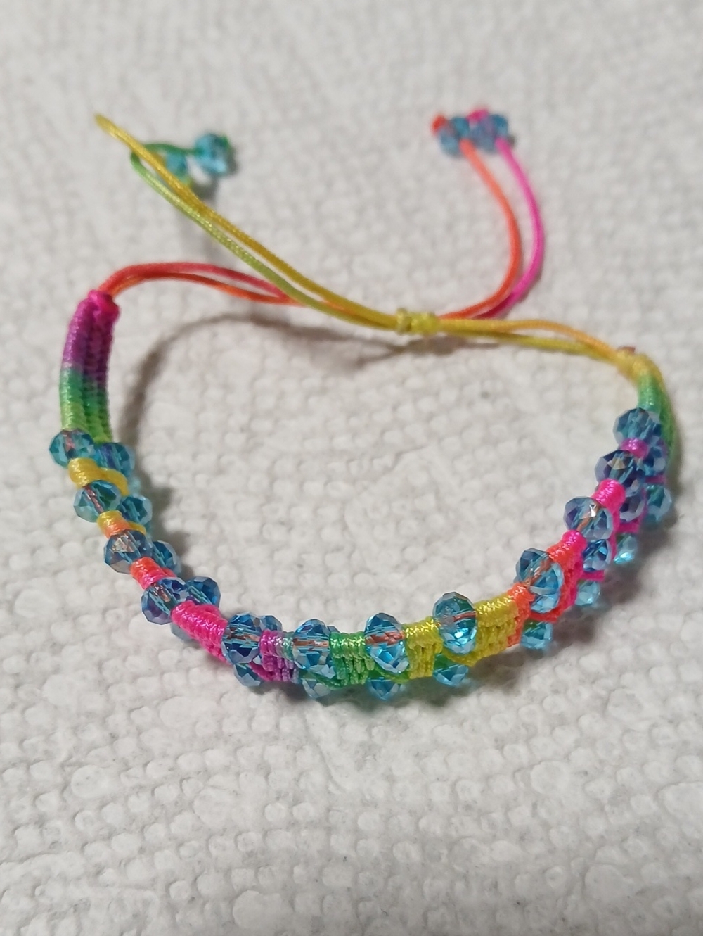 Rainbow Beaded Friendship Bracelet with Blue Crystal Beads